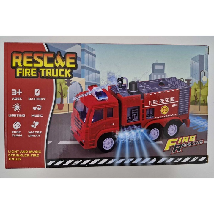 Masina pompieri cu pulverizator de apa, muzicala si cu lumini, 8.6x23.7x11.8 cm