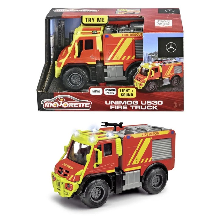 Masinuta Simba Mercedes Unimog U530 pompieri cu sunete, lumini, 13cm