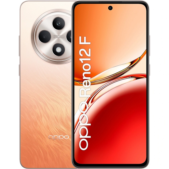 Мобилен телефон Oppo Reno12 F 4G, процесор Qualcomm SM6225 Snapdragon 685, AMOLED сензорен екран 6.67", 8GB RAM, 256GB Flash, тройна камера 50+8+2MP, Wi-Fi, 4G, Dual Sim, Android (оранжев)