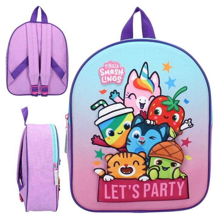 Rucsac Pentru Copii, Vadobag, Pinata Smashlings Let'S Party, Imprimare 3D, Curele Reglabile, Foarte Incapator, 26 x 32 x 11 cm, Roz Si Albastru