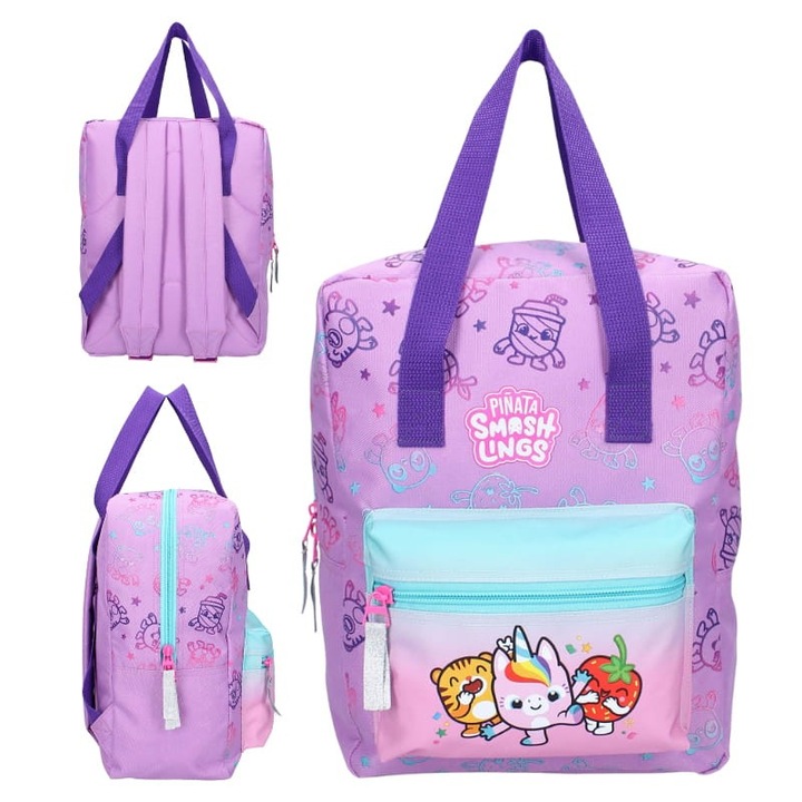 Rucsac Pentru Gradinita, Vadobag, Pinata Smashlings Party Vibes, Compartimentul Principal Incapator, Buzunar Mic Cu Fermoar Pe Partea Din Fata, Curele Reglabile Si Maner De Transport, 23 x 30 x 13 cm, Roz Subtil