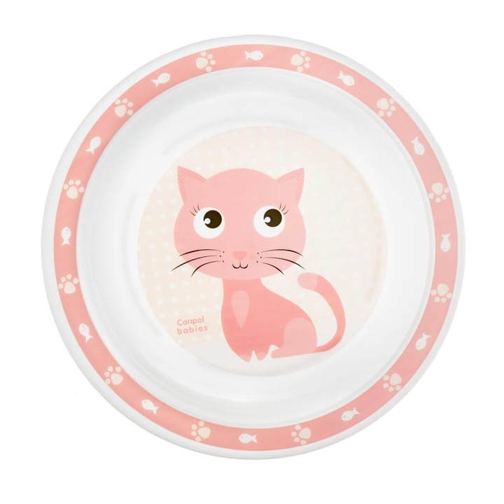 Чиния, Canpol Babies, котешка чиния със сладки животни, без BPA, подходяща за съдомиялна машина, подходяща за микровълнова