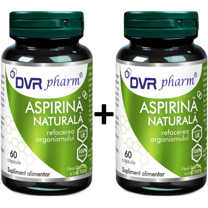 Pachet Aspirina naturala forte "Refacerea organismului", amelioreaza durerile si inflamatiile, sustine imunitatea, 2x60cps, DVR Pharm