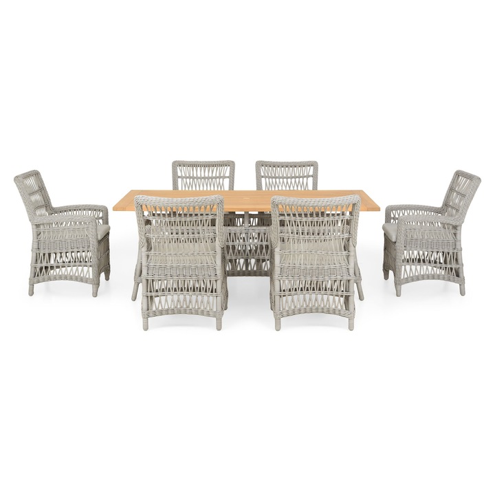 Set mobilier gradina/terasa 6 scaune si masa dreptunghiulara, Maison Mex MACKINAC gri/natur