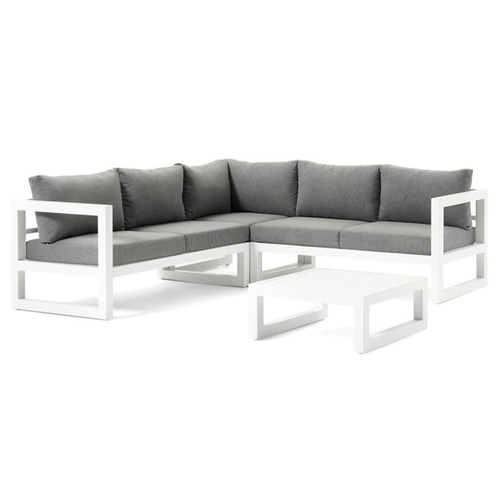 Coltar 4 piese gradina/terasa, Maison Mex CALZO, L.222 l.222 H.68 cm, alb/gri