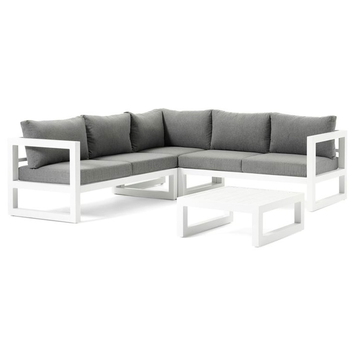 Coltar 4 piese gradina/terasa, Maison Mex CALZO, L.222 l.222 H.68 cm, alb/gri