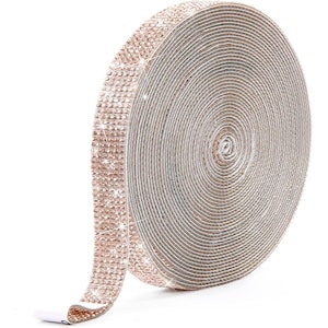 Banda Adeziva Decorativa cu Strasuri Roz Aurii 1m x 1.3cm Pentru Decoratiuni si Proiecte DIY