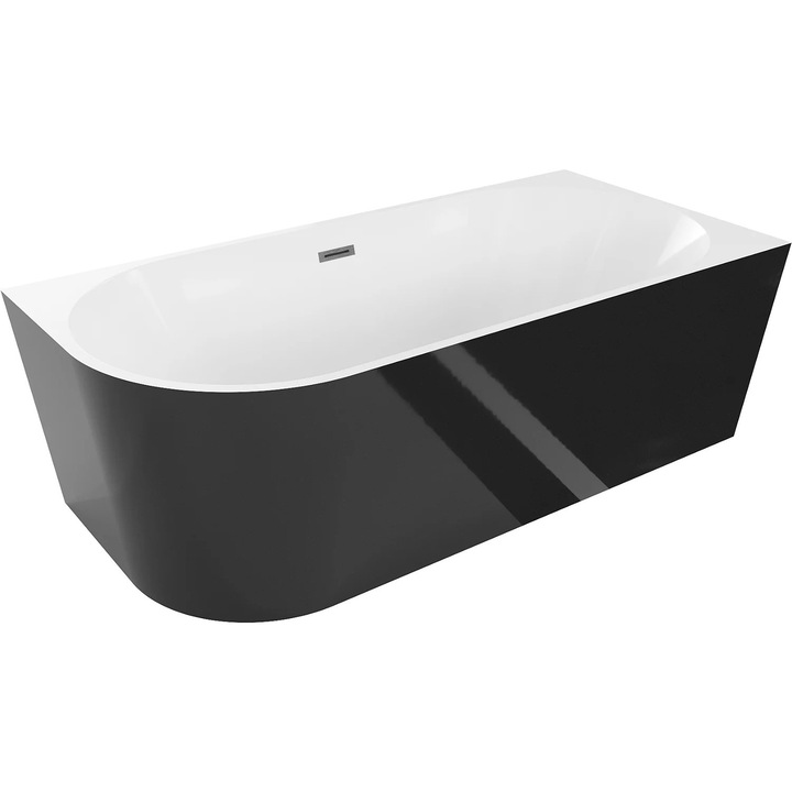 Cada freestanding Mexen Mia coltara dreapta 170 x 80 cm, alb/negru, evacuare gun gray periat - 52691708075P-66