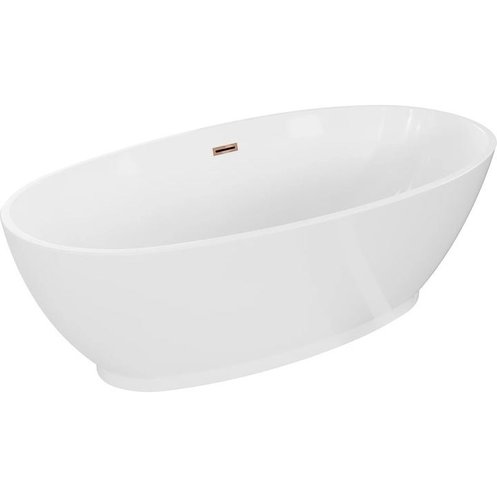 Cada freestanding Mexen Bilbao 180 x 90 cm, alb, cu detalii in aur roz