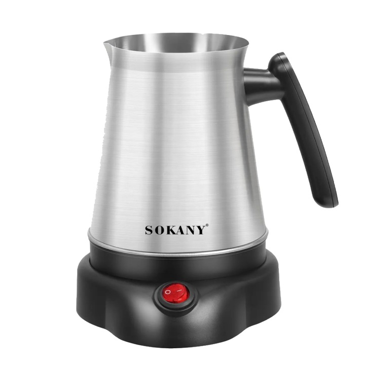 Електрическа кана за кафе SOKANY, мощност 600 W, капацитет 800 мл, въртяща се основа на 360 градуса, бутон On/Off, черна