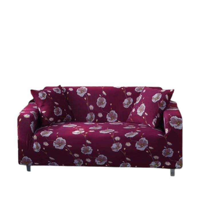 Husa elastica pentru canapea, Comfort, Elastan, Imprimeu Floral, L-3 locuri, 185x230cm, Bordo-Alb