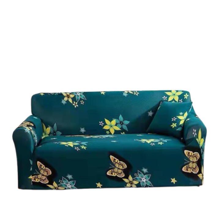 Husa elastica pentru canapea, Comfort, Elastan, Imprimeu Fluturi Multicolor, L-3 locuri, 185x230cm