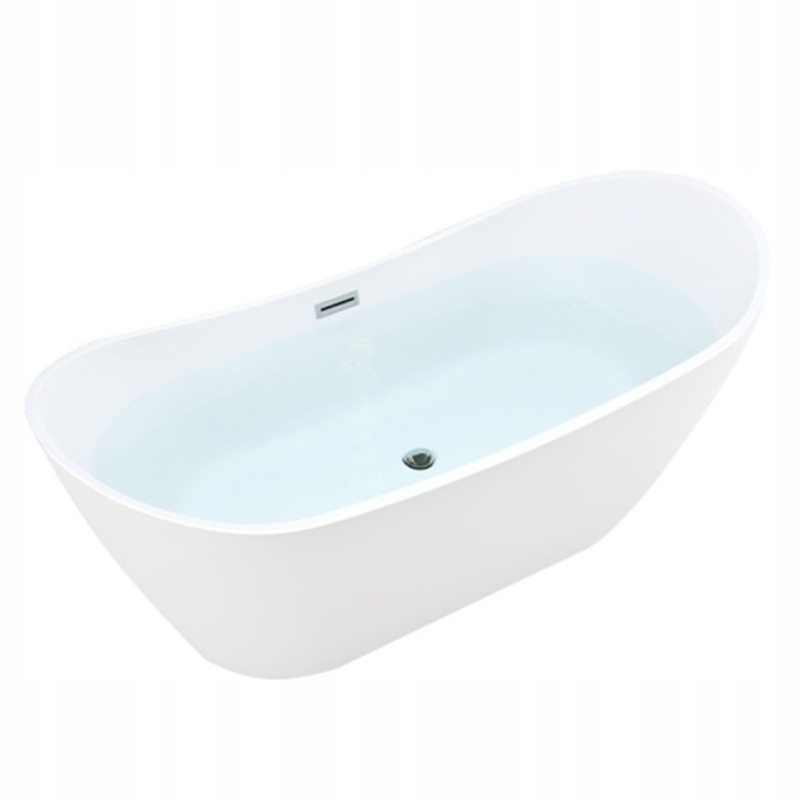 Cada de baie Silla Pro 160x75 cm, Izolare termica, Freestanding, Ovala, Acril sanitar, Alb/Crom Lucios