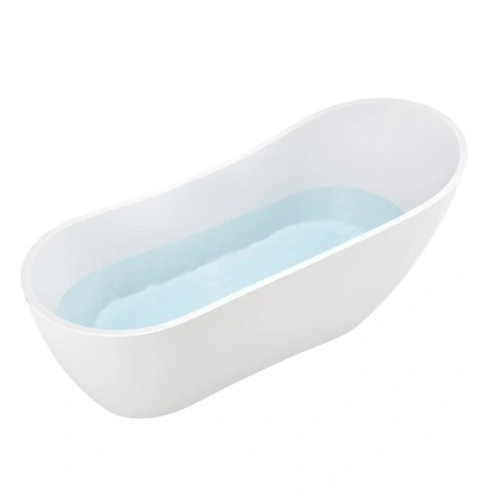 Cada de baie Silla Pro 170x75 cm, Izolare termica, Freestanding, Ovala, Acril sanitar, Alb/Crom Lucios