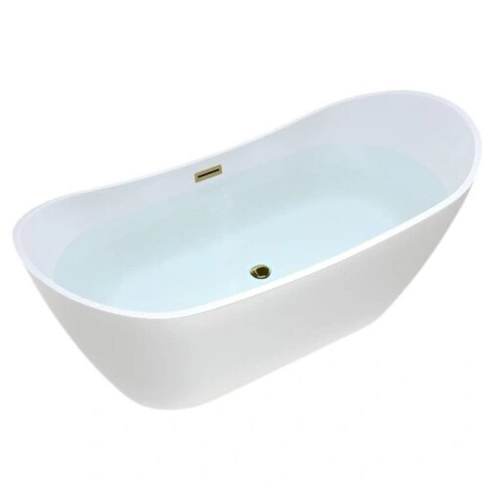 Cada de baie Silla Pro 160x75 cm, Izolare termica, Freestanding, Ovala, Acril sanitar, Alb/Auriu Lucios