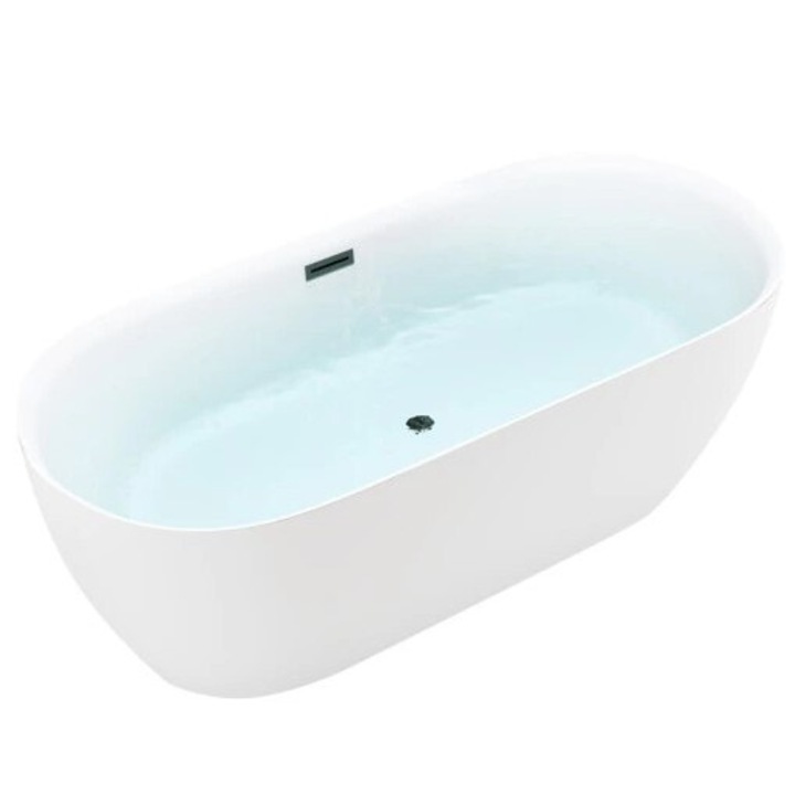 Cada de baie Silla Pro 150x75 cm, Izolare termica, Freestanding, Ovala, Acril sanitar, Alb/Negru Mat