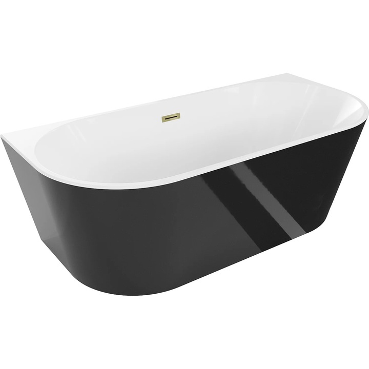 Mexen Oval cada freestanding de perete 150 x 75 cm, alb/negru, scurgere aurie - 52671507575-50