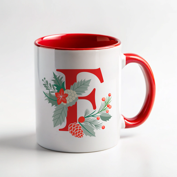 Cana cu litera F, initiala numelui, Cadou Craciun, 350ml