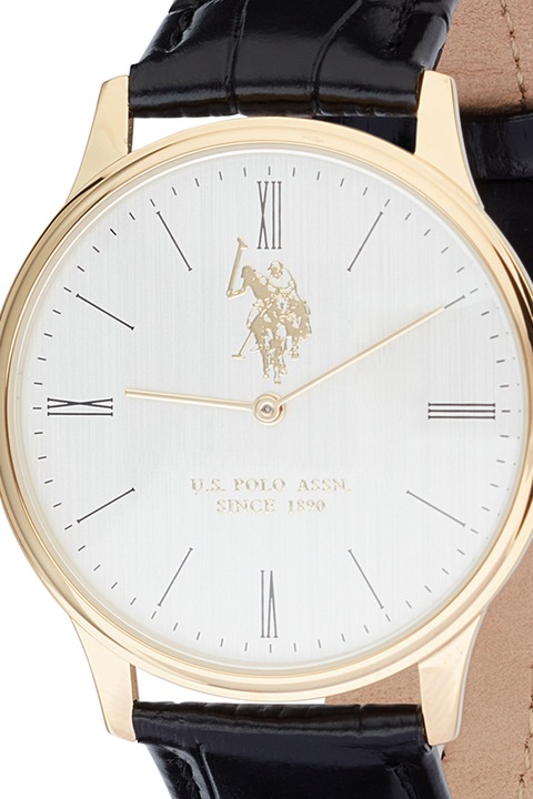 U.S. Polo Assn., Часовник с кожена каишка, Черен