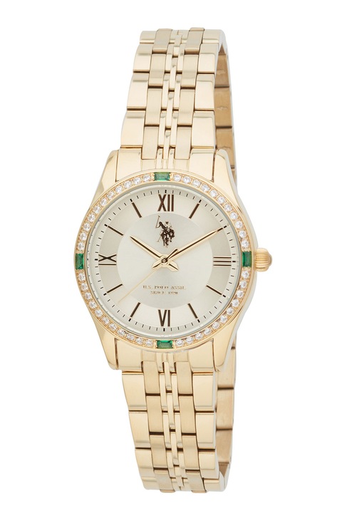 U.S. Polo Assn., Ceas analog decorat cu zirconia, Auriu