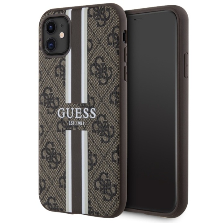 Guess tok iPhone 11 Guhmn61p4rpsw Barna Harcase Magsafe 4g Nyomtatott csíkokhoz