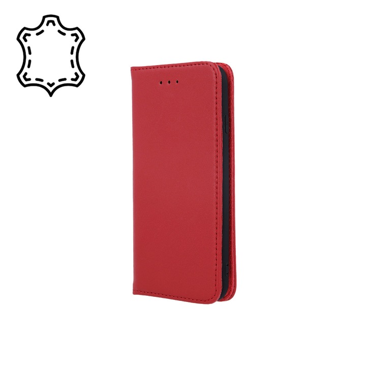 Husa pentru Samsung Galaxy A36 / A56 5G, Genuine Leather Smart Pro, AntiShock, Inchidere Magnetica, Portofel carduri, Functie suport, Rosu Aprins