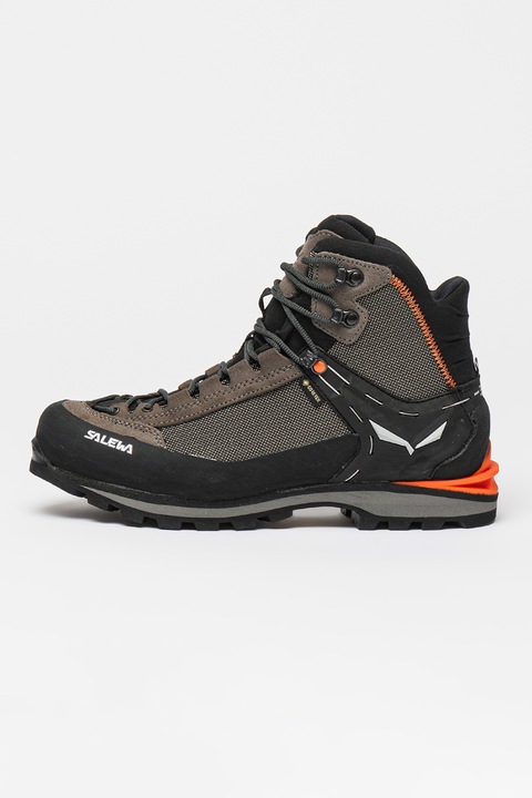 SALEWA, Pantofi mid-high cu garnituri din piele intoarsa pentru trekking Crow GTX, Negru/Kaki