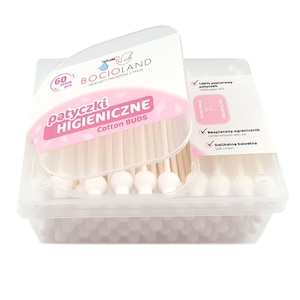 Set 60 betisoare cu opritor pentru urechi, nas si buric Bocioland, pentru bebelusi, biodegradabile, 0 luni+