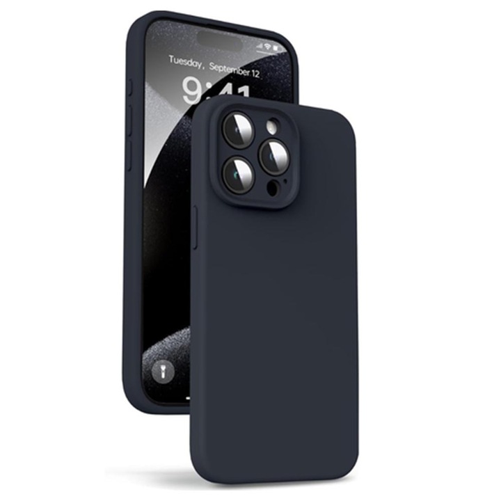 BestCase® Prémium szilikon tok, kompatibilis Apple iPhone 16 Pro Max, 1.2MM vékony, mikroszálas belső, ütésálló, ütéselnyelő, kameravédelem, fekete