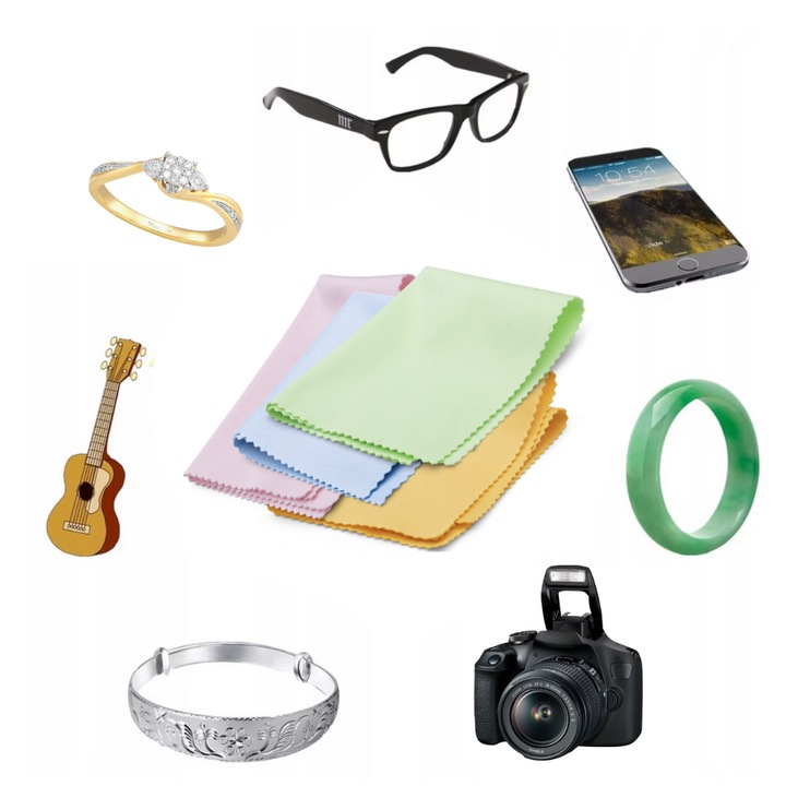 Set 4 lavete din microfibra cu textura fina pentru ochelari, suprafete optice, telefon, tableta, bijuterii, 18x15 cm, multicolor