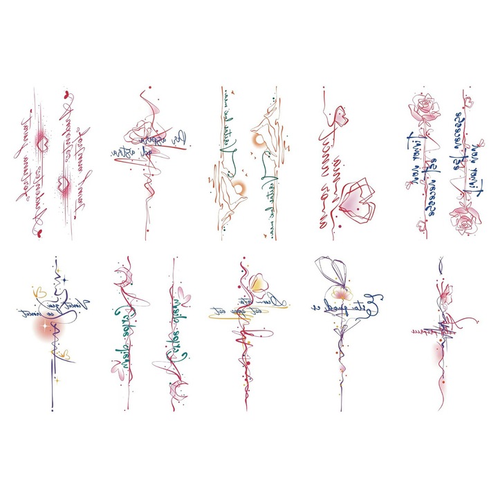 Set 10 Tatuaje Temporare OEMG, Multicolore cu Flori de Trandafir
