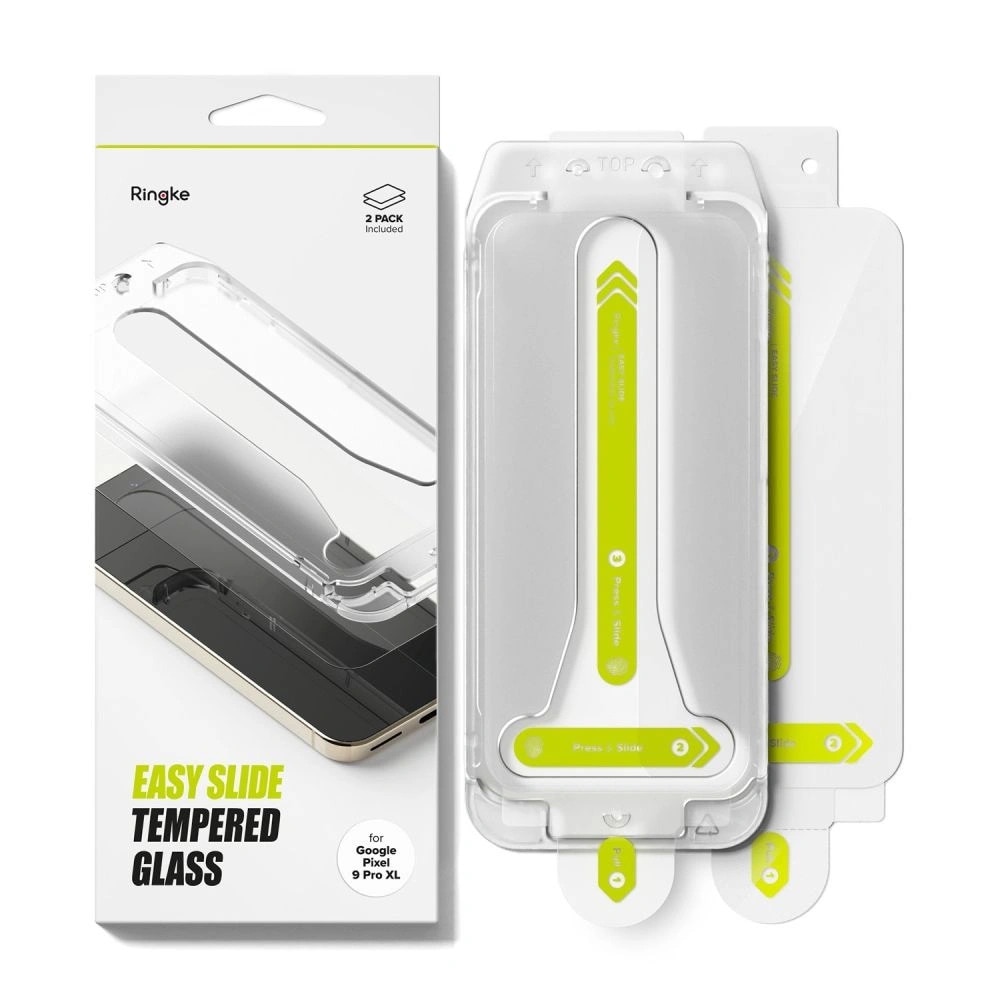 Set de 2 folii de protectie pentru Google Pixel 9 Pro XL, Ringke Easy Slide, Sticla Securizata, 9H, 83x214mm, Transparent