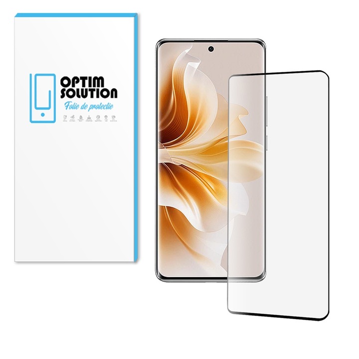 Gallant 5D edzett üvegfólia kompatibilis az Oppo Reno12-vel, OPTIM MEGOLDÁS, Ívelt képernyő, 9 órás ellenállás (robbanásgátló) teljes felületi ragasztással, HD tisztaság, teljes ragasztó, törhetetlen élek, Optim Protection Tech, Clear Vision, fekete