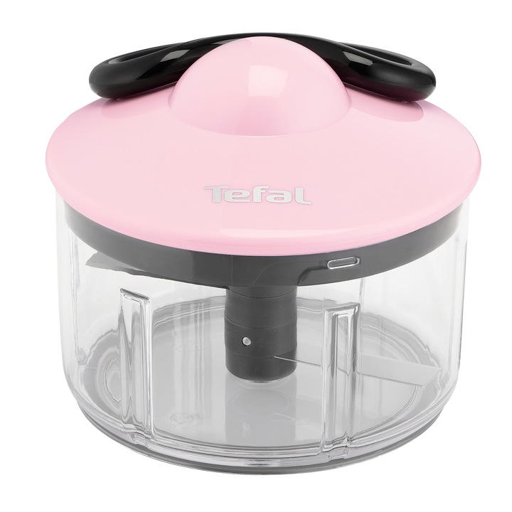 Tocator manual Tefal 5 Second, baza aderenta, lame inox, capac cu sistem de siguranta, gri & roz