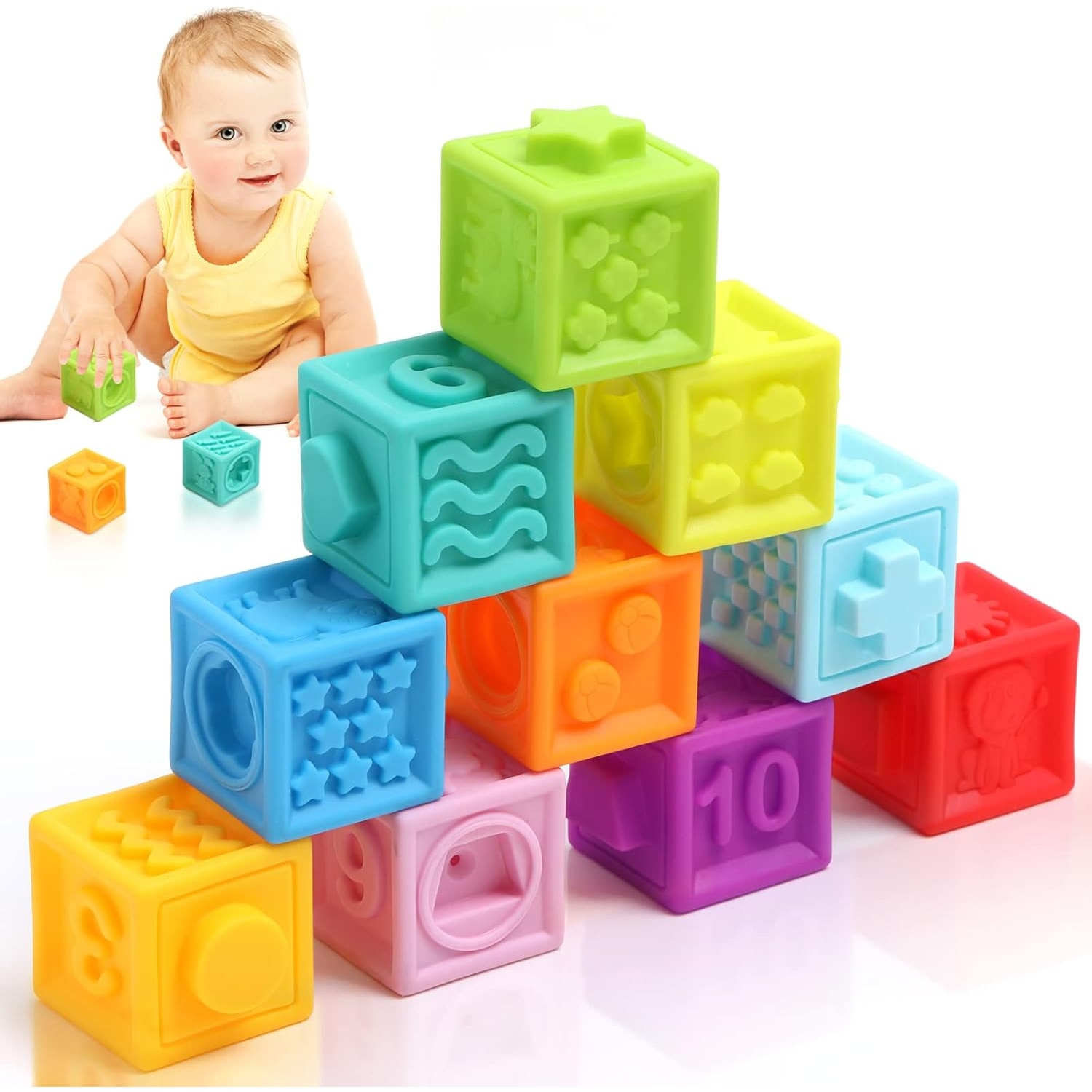 Set 10 Cuburi Senzoriale Montessori FlexiBlox Indiggo® pentru Joaca ...