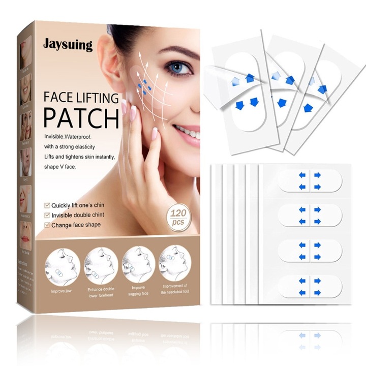 Banda faciala de ridicare plasture invizibil, AjieQaQ, Pachet 120 Bucati Reutilizabile, Efect Instant Anti-Imbatranire & Contur Clar, Elasticitate Ridicata, Waterproof, Invizibila pe Ten