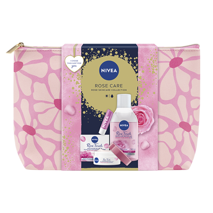 Nivea ajándékkészlet, Gél-krém rózsavízzel, 50 ml + rózsavizes micellás víz, 400 ml + Soft Rose ajakbalzsam, 5.5 ml