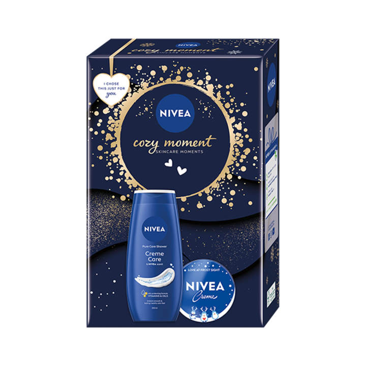 Nivea ajándékkészlet: Crème Care tusfürdő, 250 ml + Crème test-, arc- és kézkrém, 75 ml