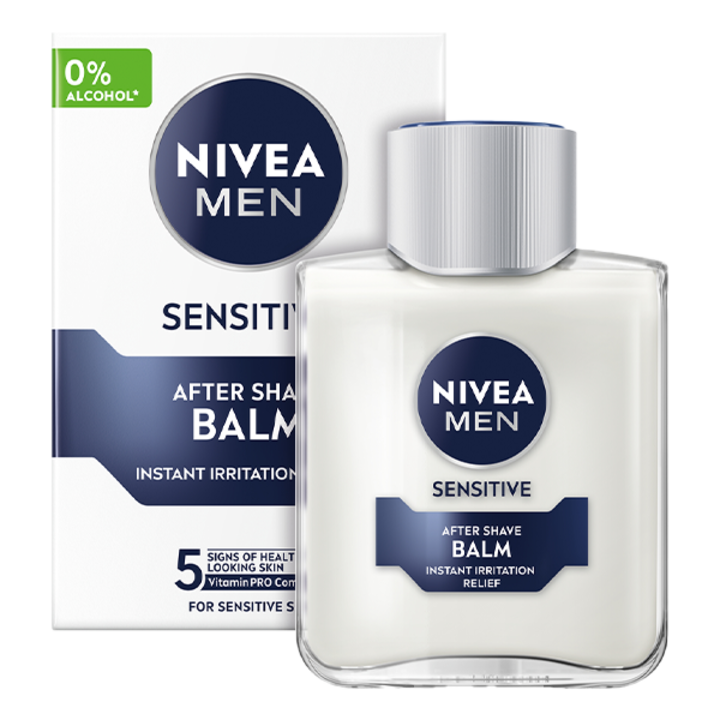 Set cadou Nivea Men pentru ten sensibil: Balsam dupa ras, 100 ml + Gel de ras, 200 ml + Deodorant spray Invisible Black & White Power 150 ml + Gel de dus Deep, 250 ml