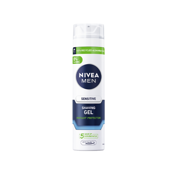 Set cadou Nivea Men pentru ten sensibil: Balsam dupa ras, 100 ml + Gel pentru ras, 200 ml + Deodorant roll-on Invisible Black & White Power, 50 ml
