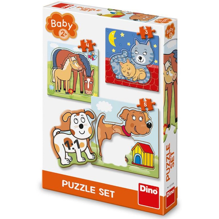 Puzzle, 3 az 1-ben dinójátékok, Állatok és babáik, 3/4/5 darab