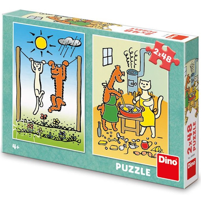Set 2 puzzle Dino Toys - Catel si pisica animati, 2x48 piese