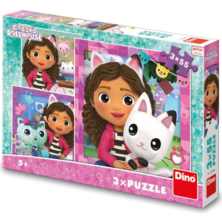 Set 3 puzzle Dino Toys - Gabby's Dollhouse, 3x55 piese