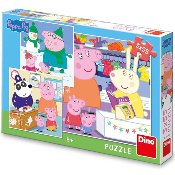 Комплект от 3 пъзела Dino Toys - Peppa Pig, 3x55 части