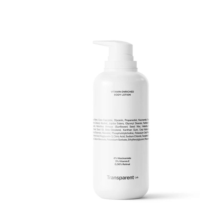 Transparent Lab testápoló, vitaminokkal dúsított, 400 ml, retinollal, mélyen hidratál