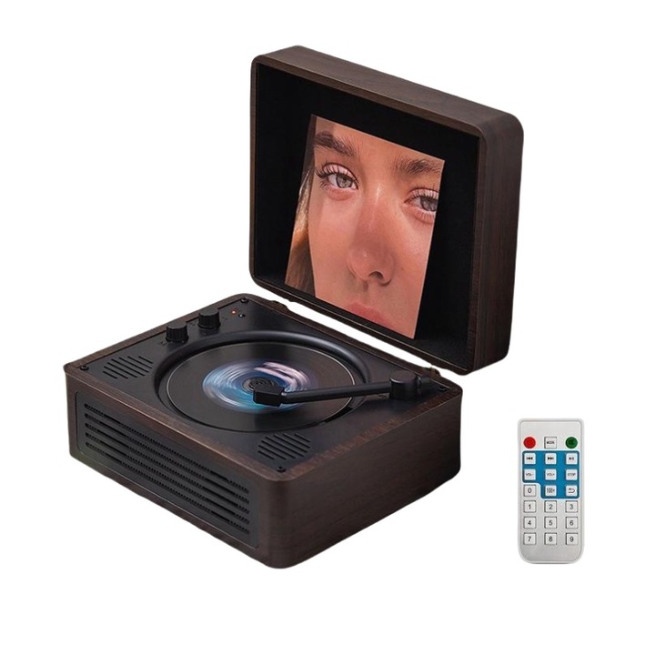 Преносим CD плейър, ретро дизайн, Bluetooth функция, дървесно кафяв цвят, размери 203x170x93 мм