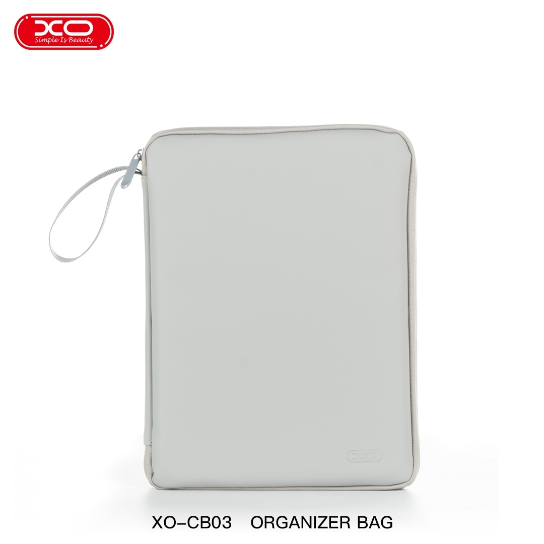Geanta pentru tableta 10.9” si accesorii, XO CB03, Captusita, Fermoar rezistent, 3 compartimente, Absorbtie socuri, gri