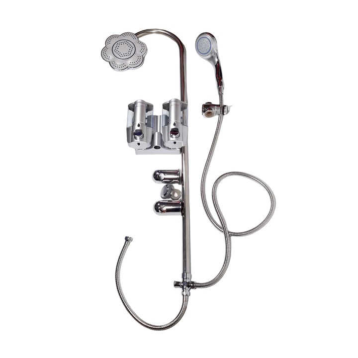 Set dus cu o para fixa si una mobila, dispenser dublu, finisaj cromat