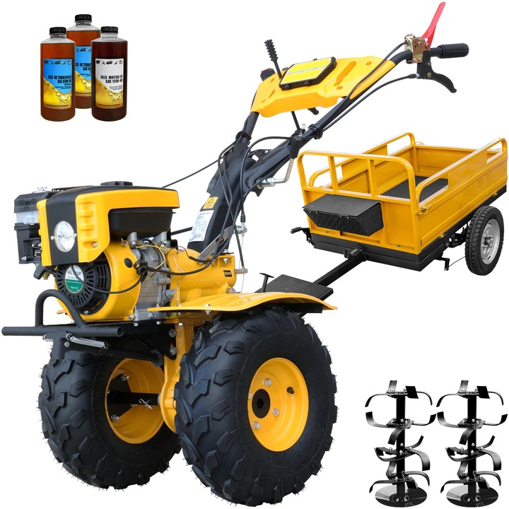 Motocultor ProGARDEN Campo 873 Alpine, motor 7CP, benzina, 2+1 viteze, latime lucru 105 cm, 2+1+1 freze, roti ATV, 2 prize putere, remorca, 3l ulei