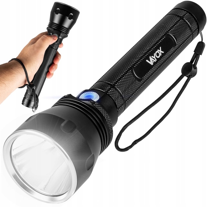 Фенер с LED Vayox Pro Series VA0253, тактически, алуминий, 1570 лумена, 20W SFT40 LED, включена батерия 8400mAh, USB-C зареждане, черен